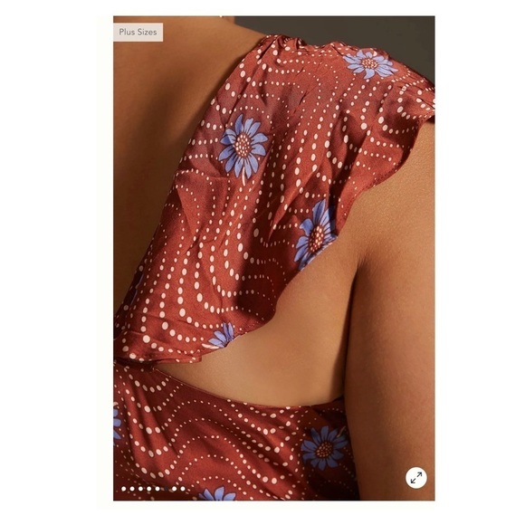 NWT BY ANTHROPOLOGIE Ruffle Sleeve Printed Wrap Maxi Dress Mauve XS - Picture 6 of 9